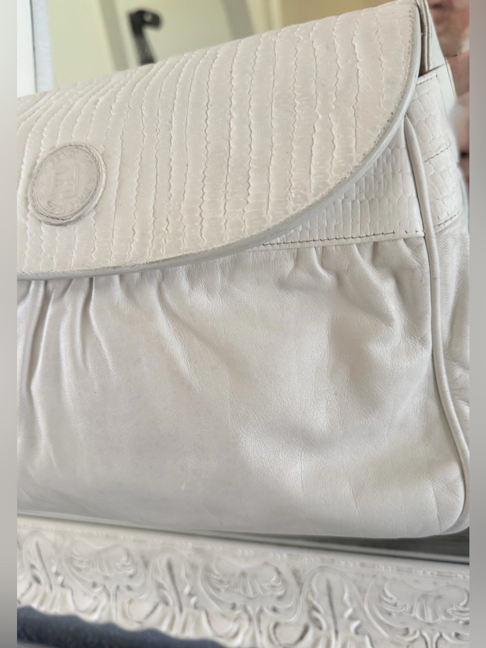FENDI Chef FF Zucca Leather Ruched Textured Shoulder or Crossbody Bag w Dust-bag - Picture 9 of 16
